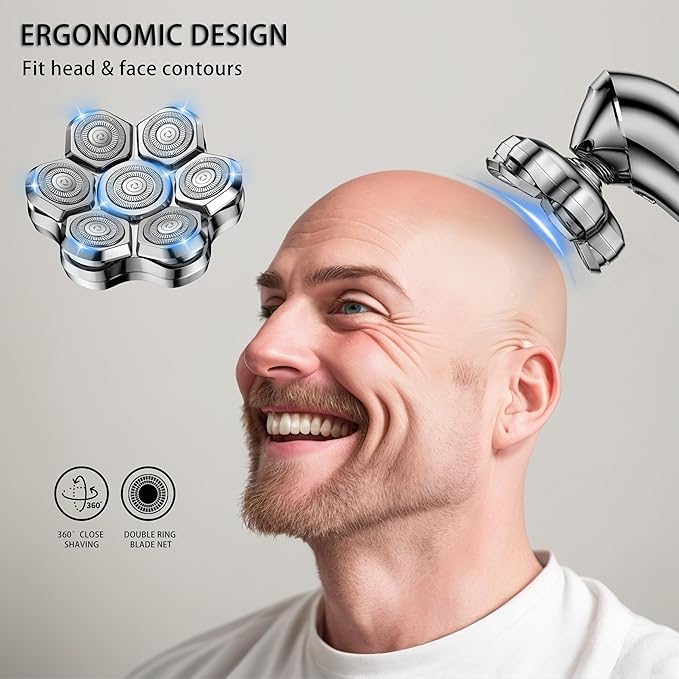 Magnetic Head Shaver Replacement Heads 7 Double Ring Waterproof Rotary Razor Blades for Bald Men Compatible with freebird wyklaus shpavver (silver)