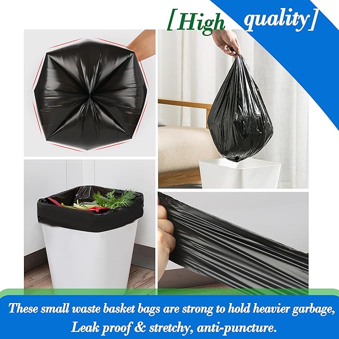 1.6 Gallon 120 pcs Small Black Trash Bags, Strong 1.3 Gallon 1.5 Gallon 1.6 Gallon Garbage Bags, Bathroom Trash Can Bin Liners,Mini Bags Waste Basket Liner,Fit 5-6 Liter, 1.6 Gal-Black-120