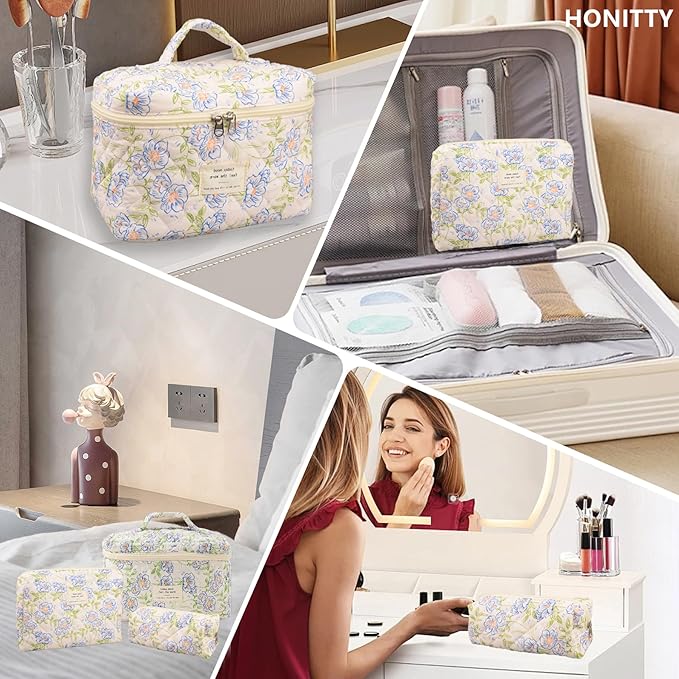 Makeup bag, quilted makeup bag,large