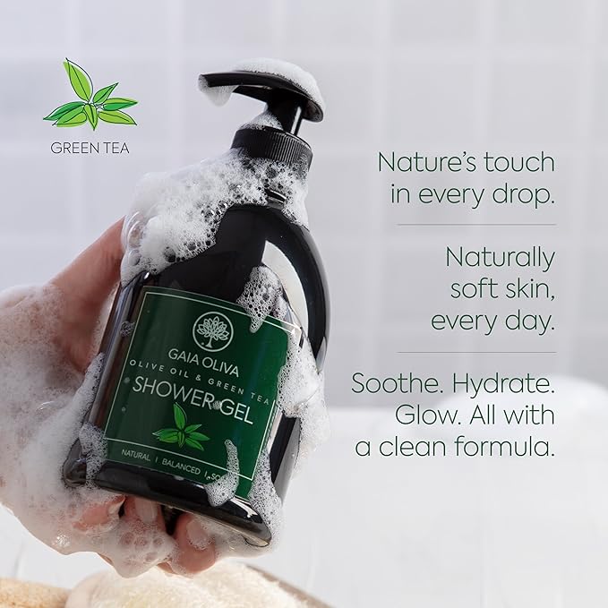 Olive Oil Shower Gel – Natural Body Wash with Green Tea, Hydrating, Moisturizing Body Wash for Women & Men, Plant-based Bath & Shower Gel for Dry Skin, 16.9 Fl Oz (Pack Of 1)