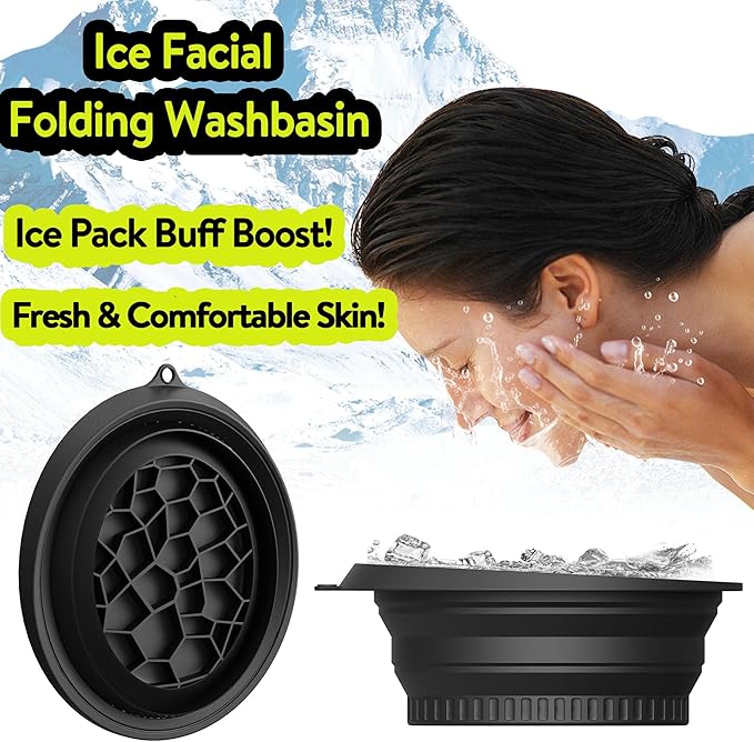 Silicone Face Bowl for Ice with Built-in Icetray,Ice Facial Folding Washbasin,Foldable and Portable Ice Bath Face Bowl for Skin Tightening, Acne Relief,Facial Plunge Bowl (Green)