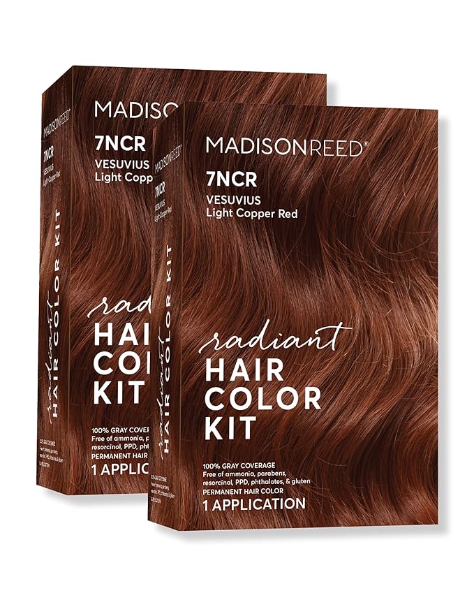 Madison Reed Radiant Hair Color Kit | 7NCR Light Copper Red (Vesuvius Red) for 100% Gray Hair Coverage | Dimensional Salon-Quality Permanent Hair Dye | PPD-Free & Ammonia-Free | 2 Pack