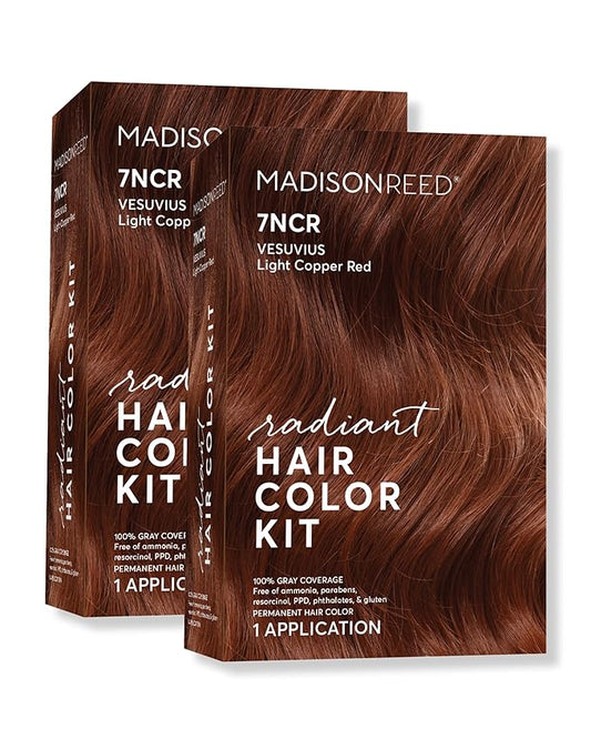 Madison Reed Radiant Hair Color Kit | 7NCR Light Copper Red (Vesuvius Red) for 100% Gray Hair Coverage | Dimensional Salon-Quality Permanent Hair Dye | PPD-Free & Ammonia-Free | 2 Pack