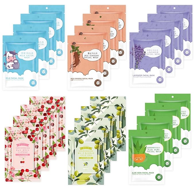24 Pack Sheets Face Masks Skincare for All Skin Types, Hydrating Face Masks Suitable for Sensitive Skin, Moisturizing Bulk Facial Mask for Women Skin Care, Facial Mask Gifts for Spa