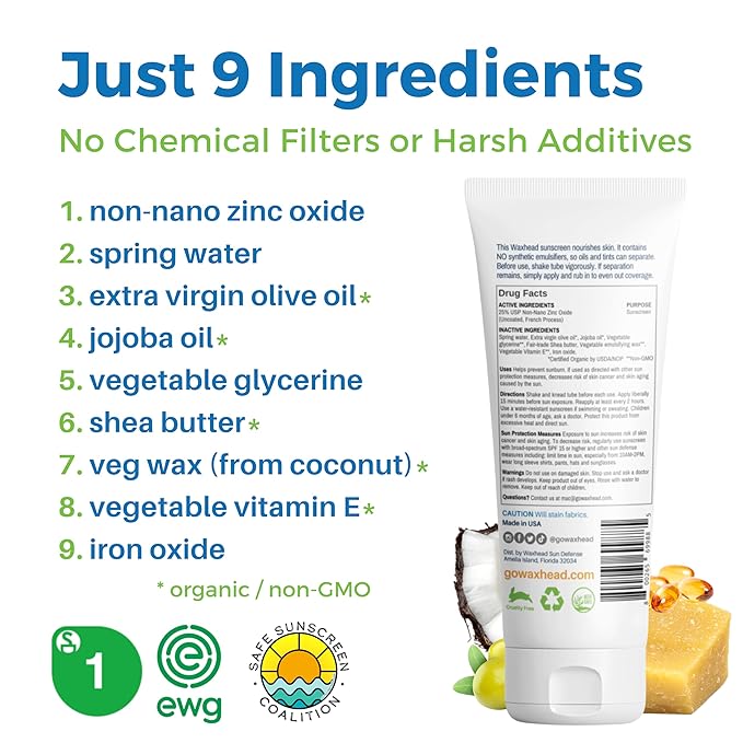 Waxhead Tinted Mineral Sunscreen for Face – Sheer Glow BB Cream Moisturizer with SPF 31, Non-Nano Zinc Oxide, Unscented, Non‑Comedogenic Mineral Facial Sunscreen, Primer under Makeup (Light Tint 4oz)