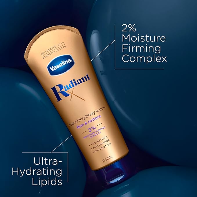 Vaseline Radiant X Firm & Restore with Pro-Retinol, Niacinamide & Coconut Oil, Nourishing Body Lotion 8 oz