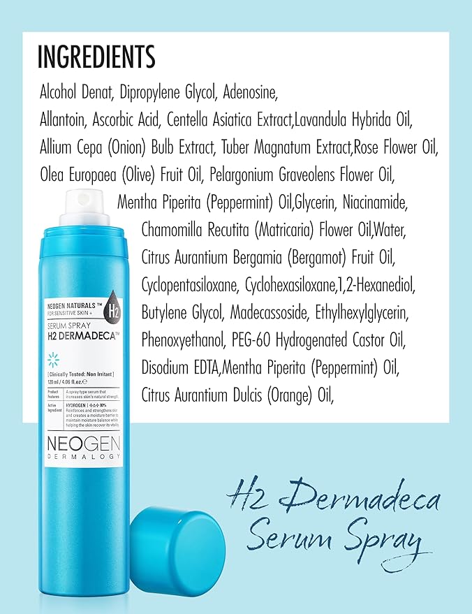 [K-Beauty] Neogen H2 Dermadeca Serum Facial Spray | 80% Hydrogen-Water Face Mist Hydrating Serum w/Niacinamide Vitamin C & Centella 4.06 fl oz
