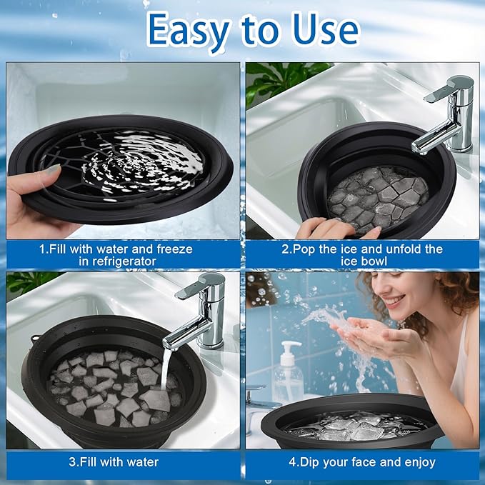 Silicone Face Bowl for Ice with Built-In Icetray, Collapsible Face Tub for Ice Bath, Facial Ice Plunge Bowl, Ice Water Facials at Home