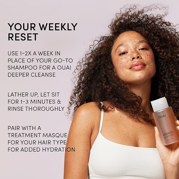 OUAI Detox Shampoo Travel Size - Clarifying Shampoo for Build Up, Dirt, Oil, Product and Hard Water - Apple Cider Vinegar & Keratin for Clean, Refreshed Hair - Sulfate-Free Hair Care (3 oz)