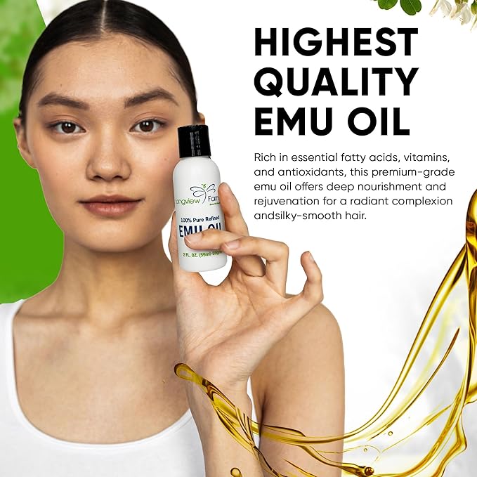 Longview Farms® Emu Oil for Hair and Body - 100% Pure & Refined Emu Oil for Skin & Hair Care | Premium Quality Hydration & Nourishment | 4 Fl. Oz