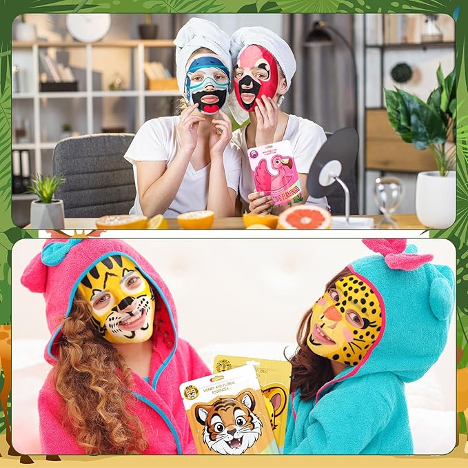 8 Pcs Animal Face Masks Bulk Spa Sheet Skincare Facial Mask Funny Face Skin Care for Women Girls Sleepover Slumber Party