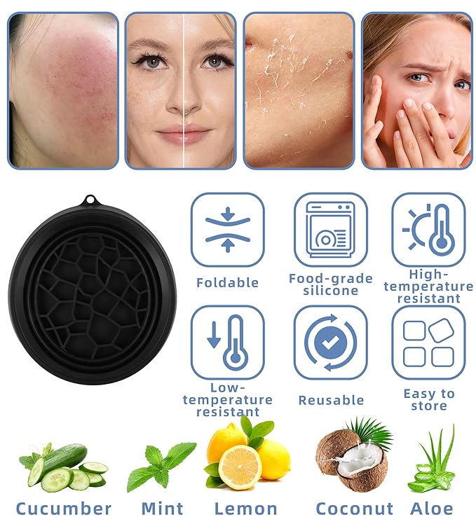 Facial Ice Bath Bowl with Built-In Ice Tray – Collapsible Cold Plunge Bowl, Portable Face Ice Therapy for Puffiness Reduction & Glowing Skin (Purple)