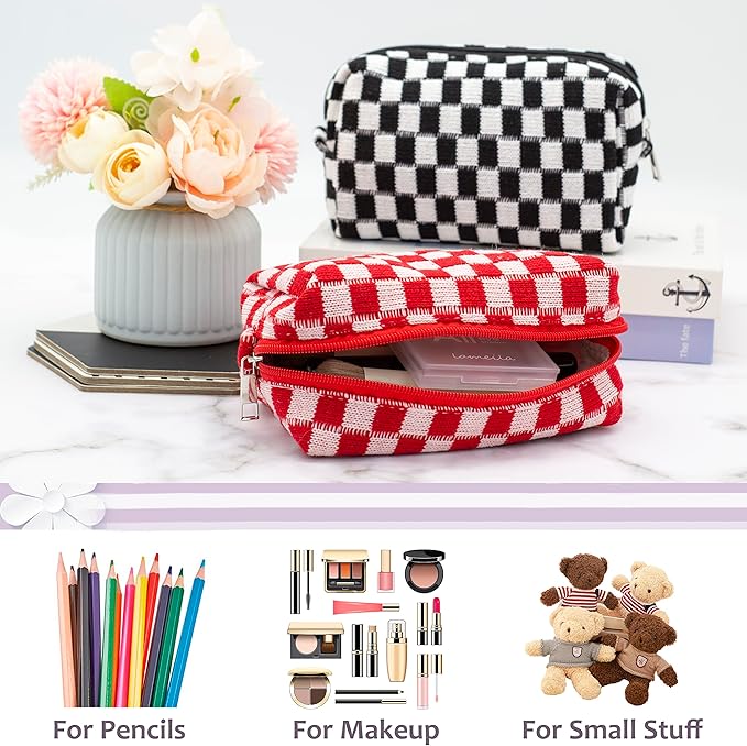 Pazimiik checkered makeup bag for