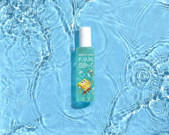 wet n wild SpongeBob SquarePants Purifying Setting Mist, 2-in-1 Face Cleanser & Makeup Setting Spray with Niacinamide & Centella - F.U.N. Edition