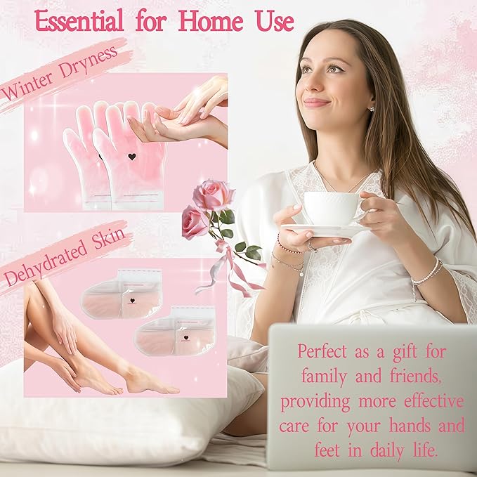Paraffin Treatment Gloves, Paraffin Wax Gloves, Healing Softening Skin Wax Caring Treatment Mask for Hand Feet, 2 Pair Paraffin Waxing Hand Gloves & 2 Pair Paraffin Wax Foot Covers,Rose