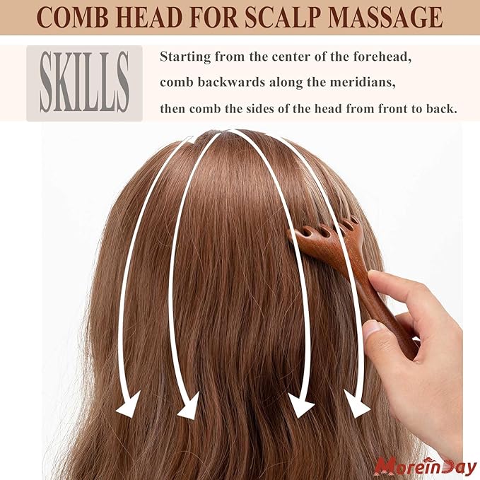 Wooden Massage Comb for Scalp, Neck, Feet, Leg, Foot Massager Tool, Scalp Gua sha Comb, Wooden Head Massager - 2 Pack