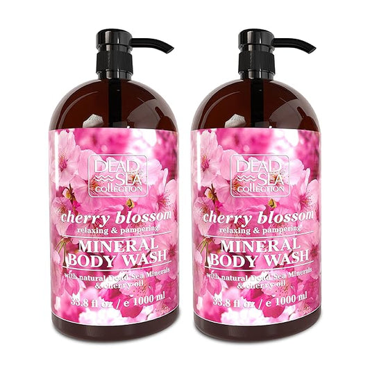 Dead Sea Collection Cherry Body Wash for Women and Men – Bitter Cherry Oil & Dead Sea Minerals – Moisturizing Shower Gel for Dry & Sensitive Skin – Pack of 2 (67.6 fl oz)
