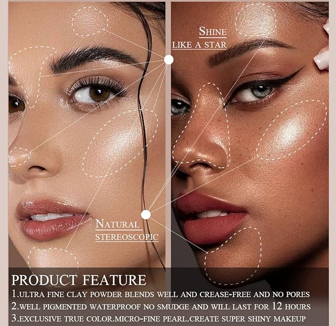 MAEPEOR Face Highlighter Palette 6 Colors Smooth Shimmer (Color 02)