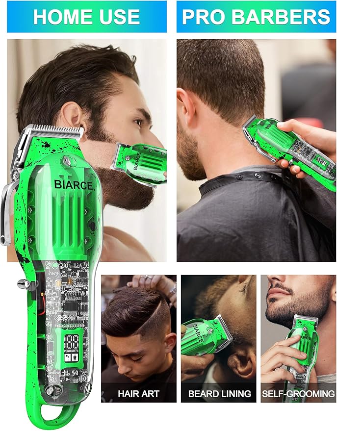 Cordless Hair Clippers for Men Professional Barber Clippers for Hair Cutting, Adjustable Taper Lever Clippers Men Grooming Kit, Mens Hair Clippers Rechargeable with LED Display, Green