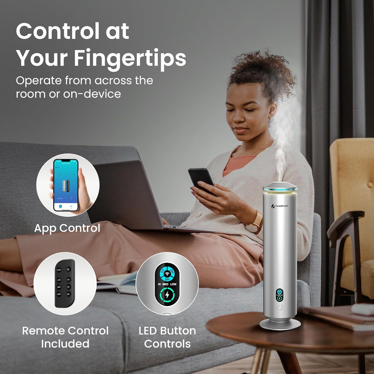 MajesticMist WiFi - Aluminum Waterless Essential Oil Diffuser with App Control, Scent Diffusers for Home, Room & Hotel, Quiet Aroma Diffuser 4oz, USB-C Powered with LED Display, 1000sq.ft