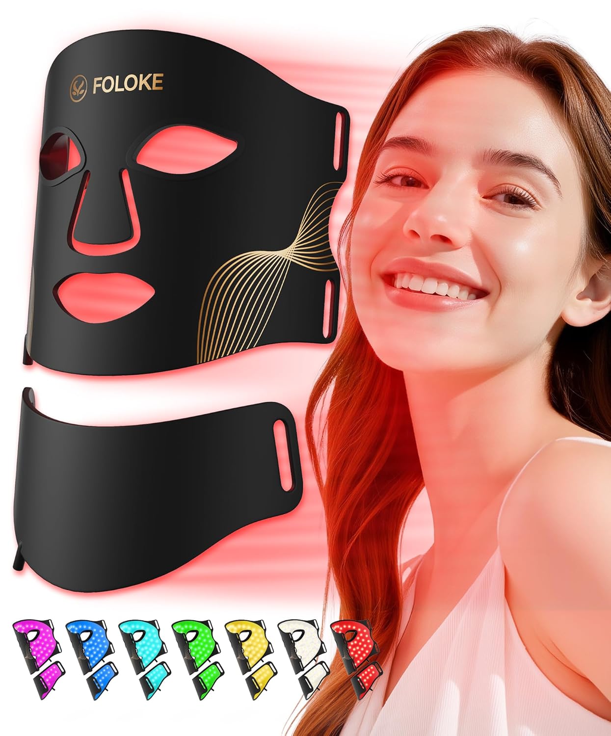 FOLOKE LED Light Therapy Mask Skin Care, 103 3-in-1 Fusion LED Beads, LEDs face mask & neck mask Infrared Red - Wavelength for Home Use, – Advanced Skincare Made Easy(Licorice)