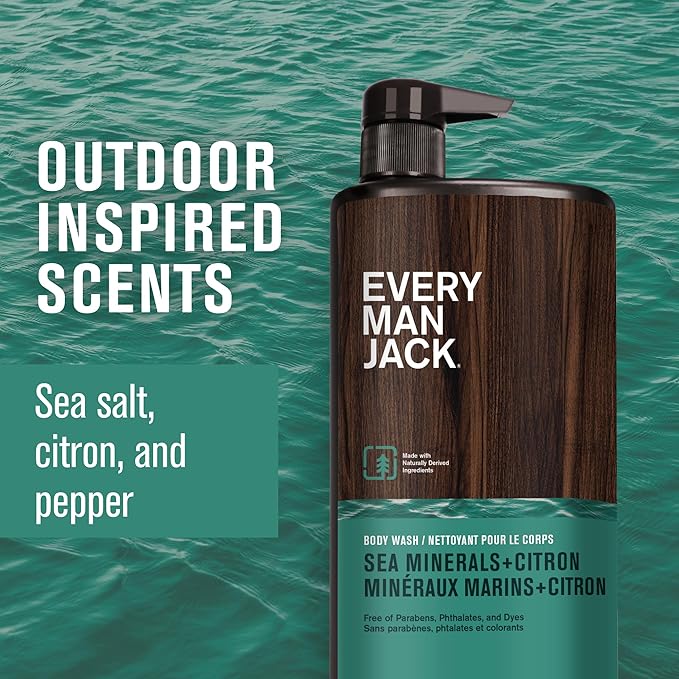 Every Man Jack Men’s Hydrating Body Wash for All Skin Types - Cleanse and Hydrate Skin with Naturally Derived Marine Extracts, Coconut Oil, and a Sea Minerals + Citron Scent - 33.8 fl. oz. - 2 Bottle