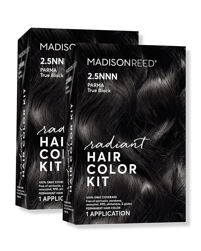 Madison Reed Radiant Hair Color Kit | 2.5NNN Soft Black (Parma Black) 100% Maximum Gray Hair Coverage | Salon-Quality Permanent Hair Dye for Resistant Grays | PPD-Free & Ammonia-Free |2 Pack