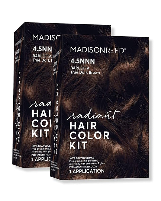 Madison Reed Radiant Hair Color Kit | 4.5NNN Darkest Brown with Warm Tones (Barletta Brown) 100% Maximum Gray Hair Coverage | Permanent Hair Dye for Resistant Grays | PPD-Free & Ammonia-Free |2 Pack