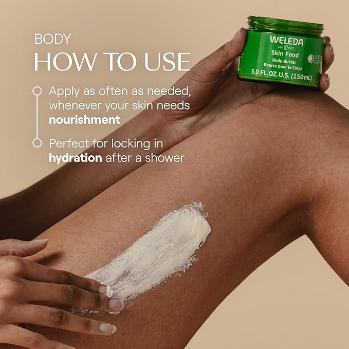Weleda Skin Food Body Butter 5 Fluid Ounce, Sustainable Glass Jar, Plant Rich Hydrating Moisturizer with Shea and Cocoa Butter, Sweet Almond Oil and Pansy