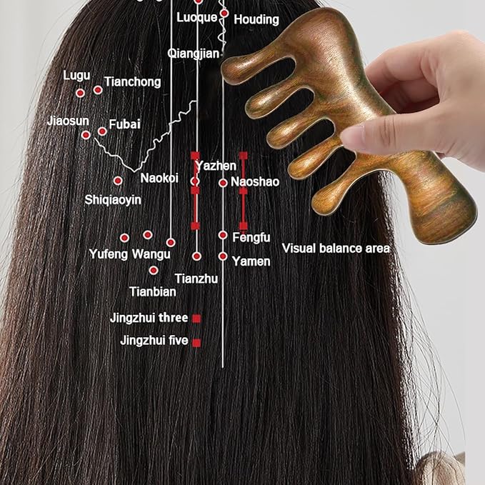 Wood Gua Sha Massage Tools Set,Scraping Scalp Massage Comb,Natural Wooden Gua Sha Tool,Scraping Tool. (Handle Wooden Comb)