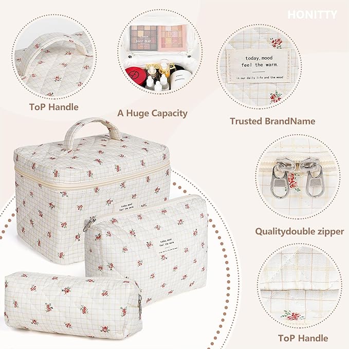 Makeup bag, quilted makeup bag,large