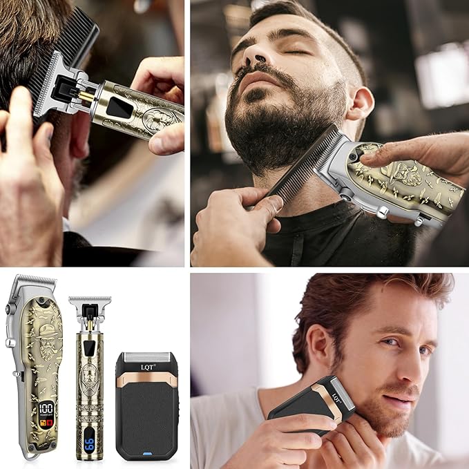 Professional Hair Clipper Set for Men Electric Shaver Razor Cordless Hair Cutting Barber Clippers Beard Trimmer Men’s Grooming Kit Gifts for him (Bronze)