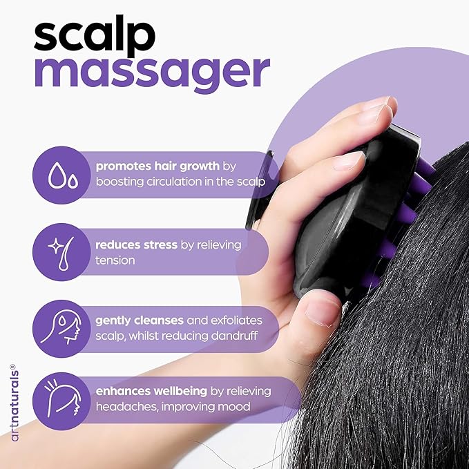 ArtNaturals Organic Rosemary & Castor Hair Growth Oil + Scalp Massager Set – Hair Relaxer for Dry, Itchy Scalp, Thickening & Hydration - Scalp Oil Products For Damaged Hair & Split Ends – 4.0 oz