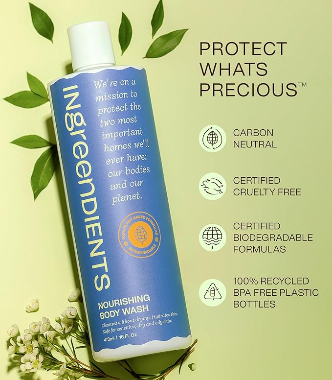 Natural Body Wash With Organic Ingredients - Moisturizing For Dry and Sensitive Skin, Vegan, Cruelty Free, Sulfate Free, Betaine Free (2 x 16 FL. Oz)