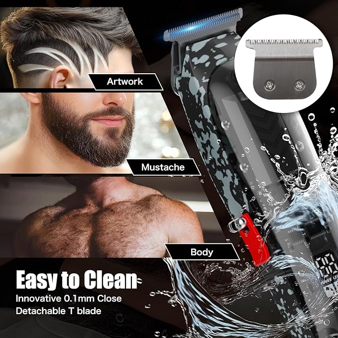 Professional Hair Clippers for Men, Cordless Barber kit for Hair Cutting & Grooming, Black Hair Clippers and Trimmer Set for Barber Haircut with LED Display, 8 Fade Taper Combs