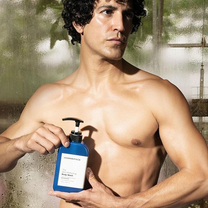 HommeFace Men’s The Skin Perfecting Body Wash with Pump, 16.9 Fl. Oz. - Korean Skincare Technology for Body Acne with BHA, AHA, PHA