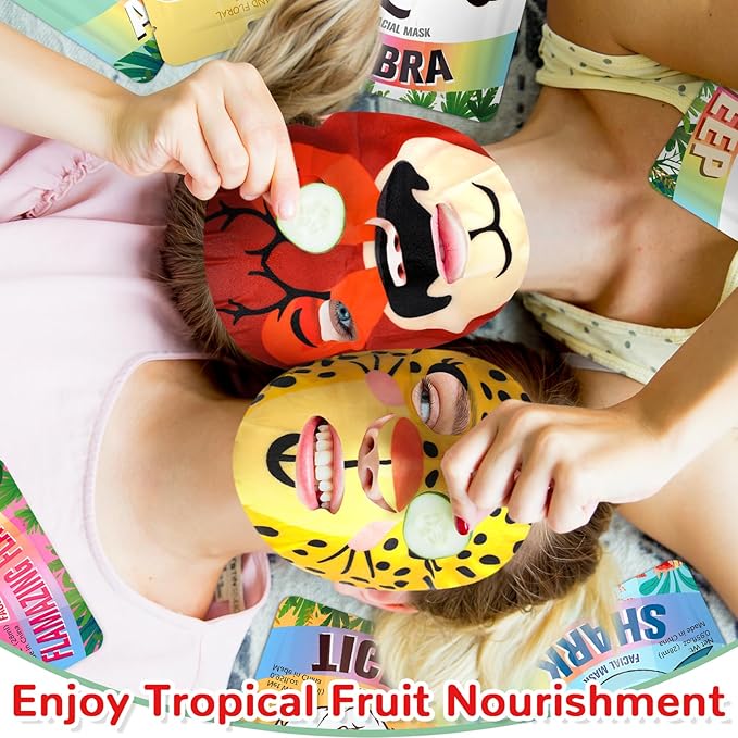 32 Pcs Animal Face Masks Bulk Spa Sheet Skincare Facial Mask Funny Face Skin Care for Women Girls Sleepover Slumber Party