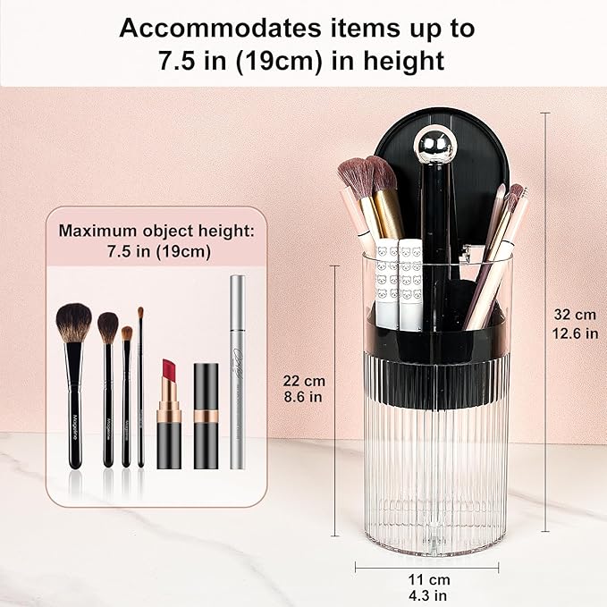 JessLab One-Touch Pop-Up Makeup Brush Organizer with Lid, Dustproof Cosmetic Brush Holder, 4-Compartment Large Capacity for Vanity, Bathroom Countertop, Black