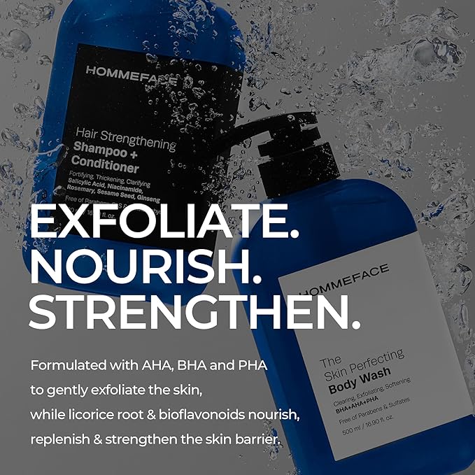 HommeFace Men’s The Skin Perfecting Body Wash with Pump, 16.9 Fl. Oz. - Korean Skincare Technology for Body Acne with BHA, AHA, PHA