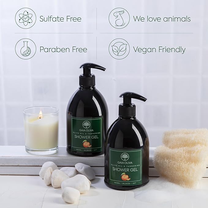 Olive Oil Natural Shower Gel with Tangerine, Hydrating, Moisturizing Body Wash for Women & Men, Plant-based Bath & Shower Gel Body Wash for Dry Skin, 16.9 Fl Oz (Pack Of 1)