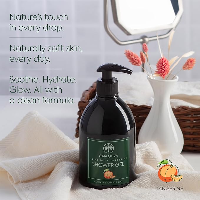Olive Oil Shower Gel – Natural Body Wash with Tangerine, Hydrating, Moisturizing Body Wash for Women & Men, Plant-based Bath & Shower Gel for Dry Skin, 16.9 Fl Oz (Pack Of 2)