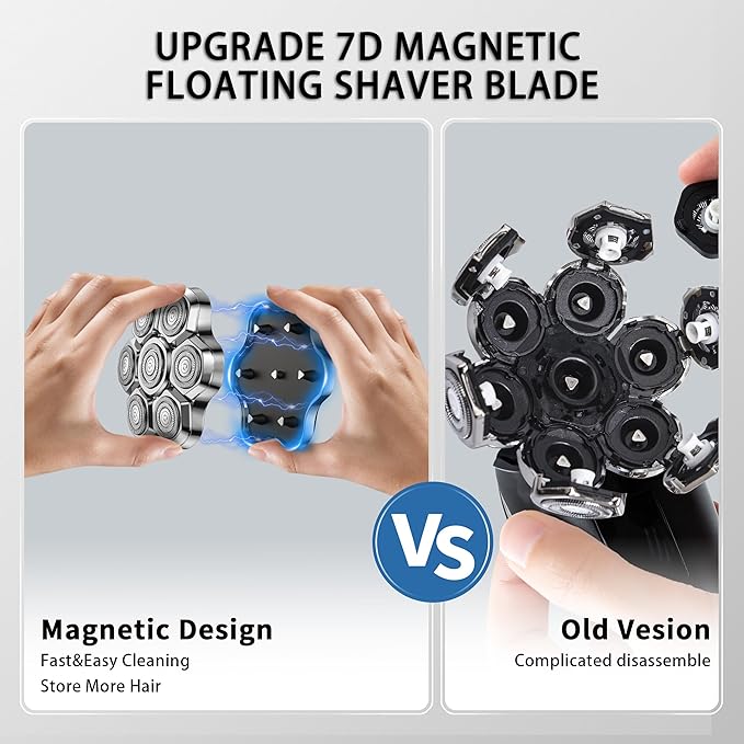 Magnetic Head Shaver Replacement Heads 7 Double Ring Waterproof Rotary Razor Blades for Bald Men Compatible with freebird wyklaus shpavver (silver)