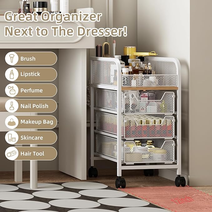 Rolling makeup cart organizer, 4-tier