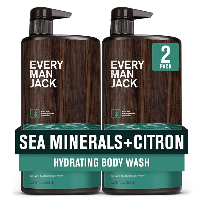 Every Man Jack Men’s Hydrating Body Wash for All Skin Types - Cleanse and Hydrate Skin with Naturally Derived Marine Extracts, Coconut Oil, and a Sea Minerals + Citron Scent - 33.8 fl. oz. - 2 Bottle
