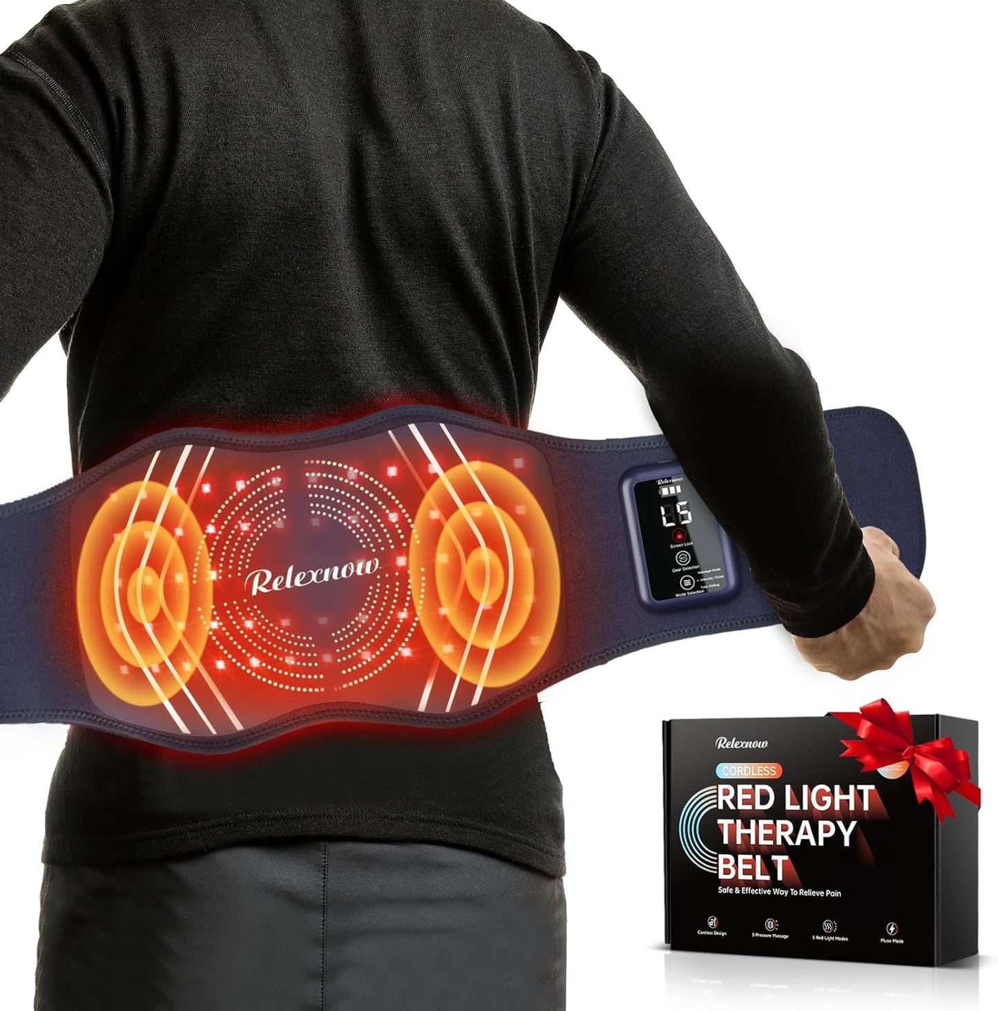 Red Light Therapy Massage Belt with 5 Heating Levels, 3 Vibration Modes, Infrared Light Therapy for Body,Wearable Light Therapy Device with Timer for Back Shoulder Waist Muscle Pain Relief