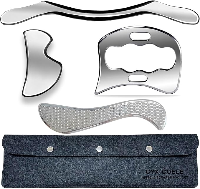 Muscle Scraper IASTM Tool Set (4-Piece) gua sha Stainless Steel fascial Release Tool deep Soft Tissue Massage Tool Set