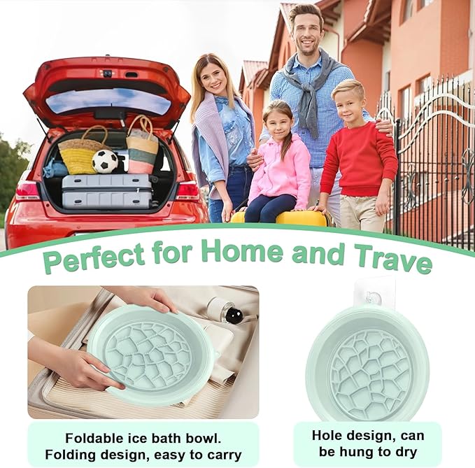 Face Bowl for Ice with Built-in Ice Tray, Collapsible Facial Ice Bath Bowl for Skin Tightening, Acne Relief Cold Plunge Therapy, Portable Spa Tool for Home & Travel (Green)