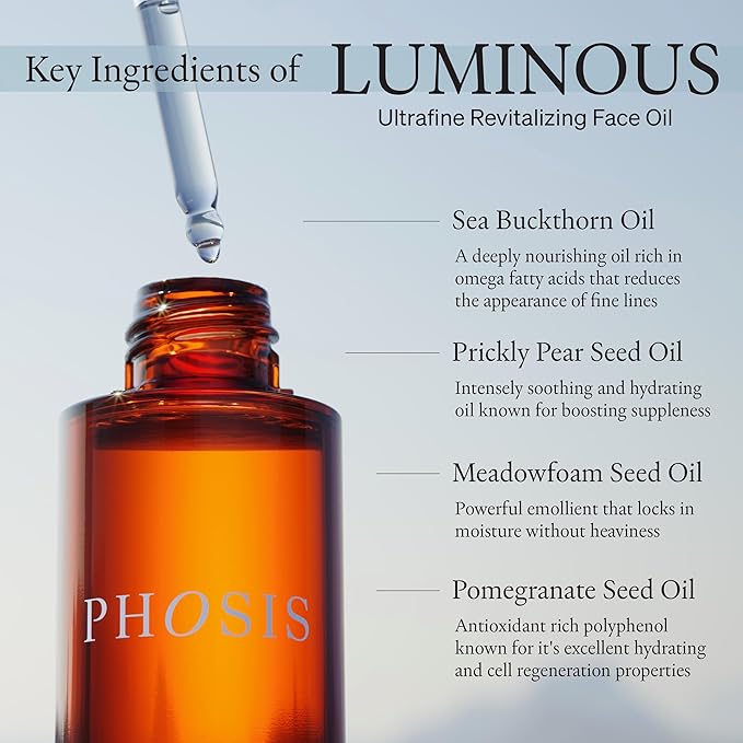 Luminous Ultrafine Revitalizing Face Oil for Women – Lightweight Facial Glow Elixir with Sea Buckthorn, Prickly Pear, Pomegranate & Meadowfoam – Gua Sha Tool & Skincare Companion – 30ml