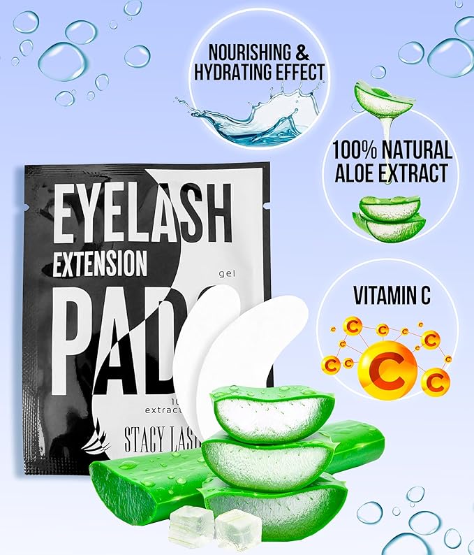 100 Pairs Set Premium Under Eye Gel Pads for Eyelash Extension - Lint Free Patches with Vitamin C and Aloe Vera by Stacy Lash supplies and Beauty tools - Hydrogel Eye Pads - Skin Moisturizes