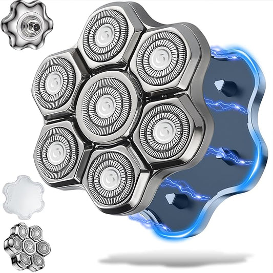 Magnetic Head Shaver Replacement Heads 7 Double Ring Waterproof Rotary Razor Blades for Bald Men Compatible with freebird wyklaus shpavver (silver)